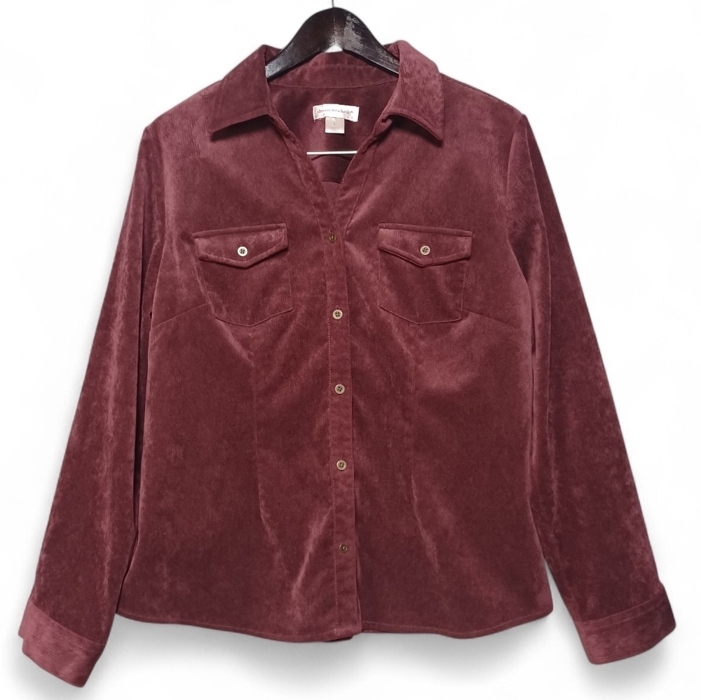 Christopher &‎ Banks Women's Burgundy Size Large Soft Corduroy Button Down Shirt